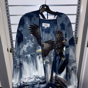 Men's Blue Eagle Print Zip Up Sweater
